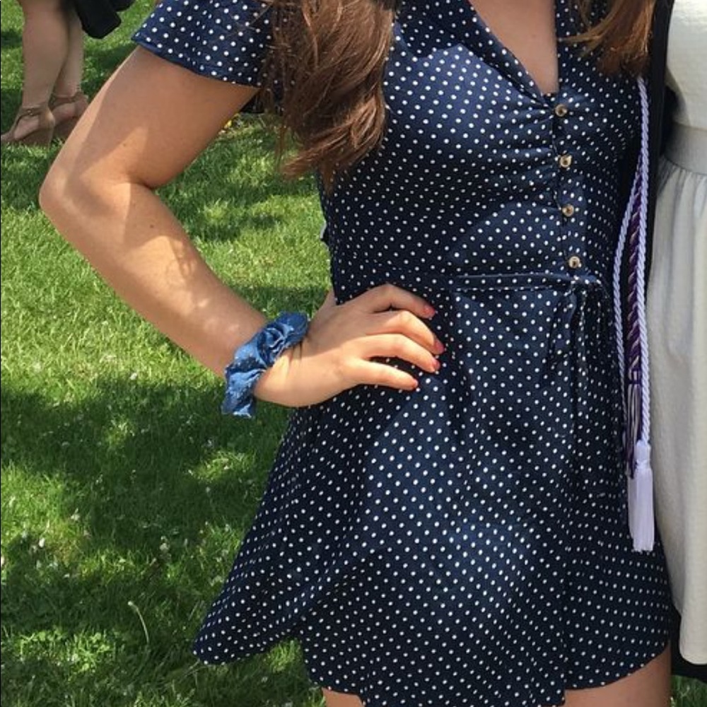 American Eagle Blue White Polka Dot Romper Sz M